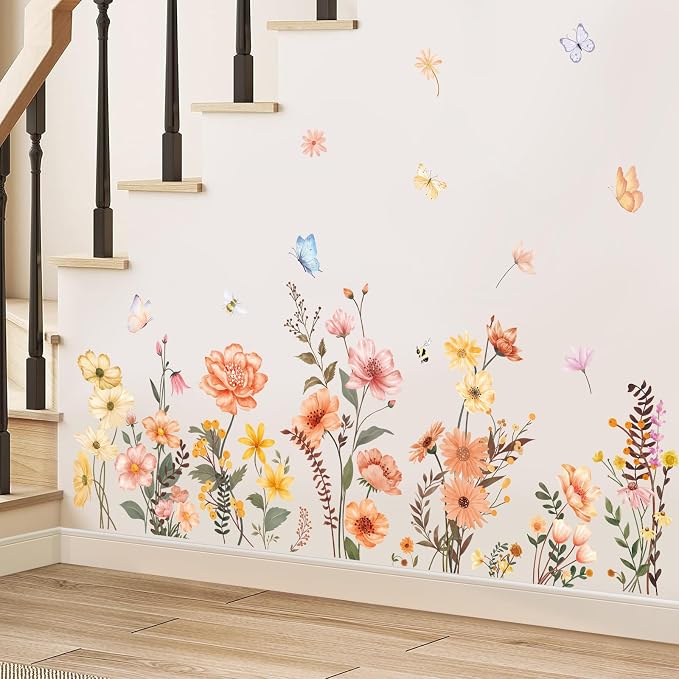 SHUCHING Boho Flower Wall Decal for Girl Room, Garden Floral Wall Sticker | Wildflower Wall Art Decor for Bedroom Living Room - Image 4