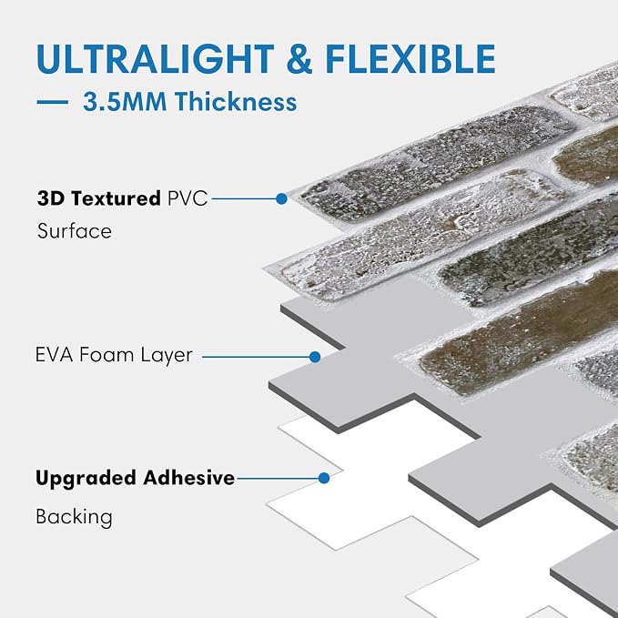 COMSTICKC 3D Peel and Stick Faux Brick Wall Panels for Quick DIY Wall Decor | 12 Pcs 22.8" x 11.8", Not Real Brick, Ultra-Light PVC 3D Fake Brick Wallpaper Decorative Tiles , Cover 22.48 sq ft - Image 4