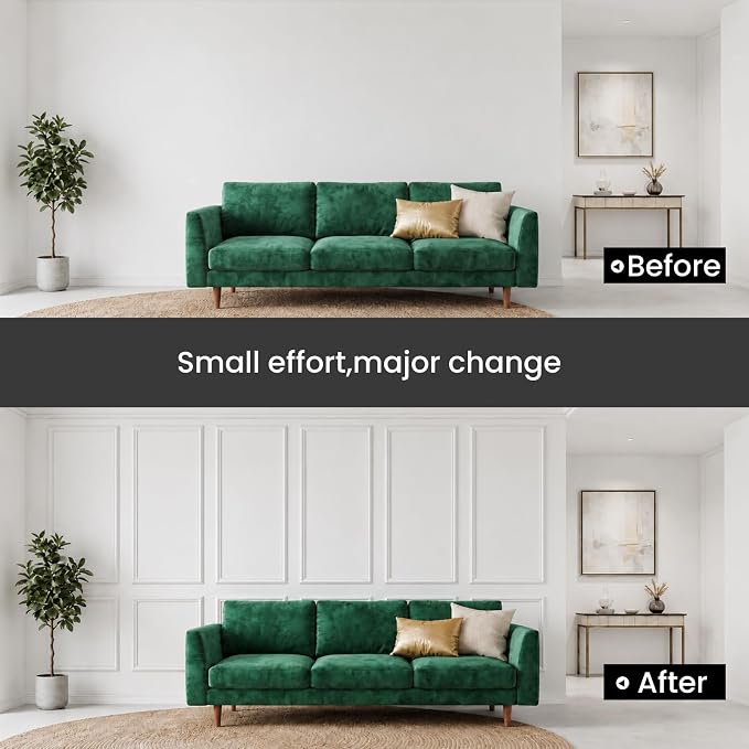 6 Sets Framed Premade Peel and Stick Wall Molding Kit – Pre-Cut Wainscoting Panels Set, Self-Adhesive Installation for Living Room, Bedroom Accent Wall Decor（54 * 24IN-24 * 24IN） - Image 4