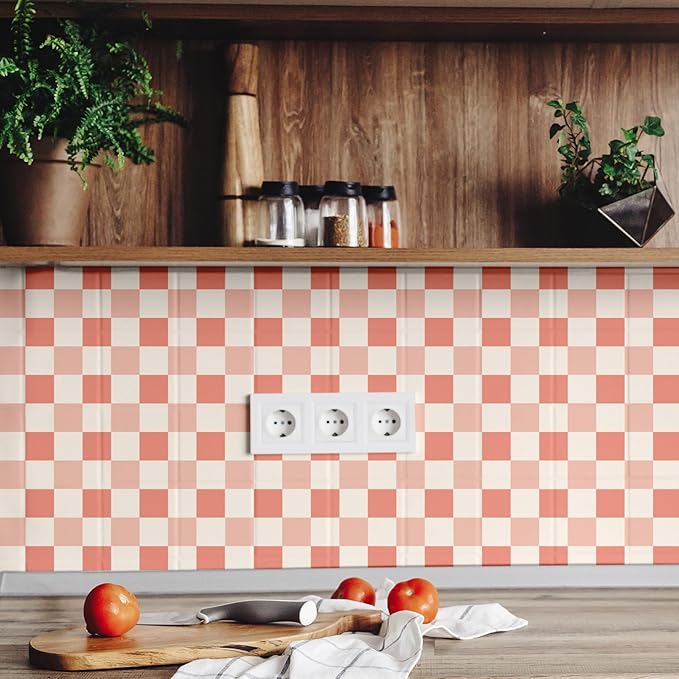 Drydiet Pink Mixed Colors Checkered Peel and Stick Wallpaper 15.75'' X 118" | Plaid Funky Checkered Contact Paper, Waterproof Contact Wallpaper, Vintage Gingham Decor for Room Bathroom Cabinet, Trendy - Image 4