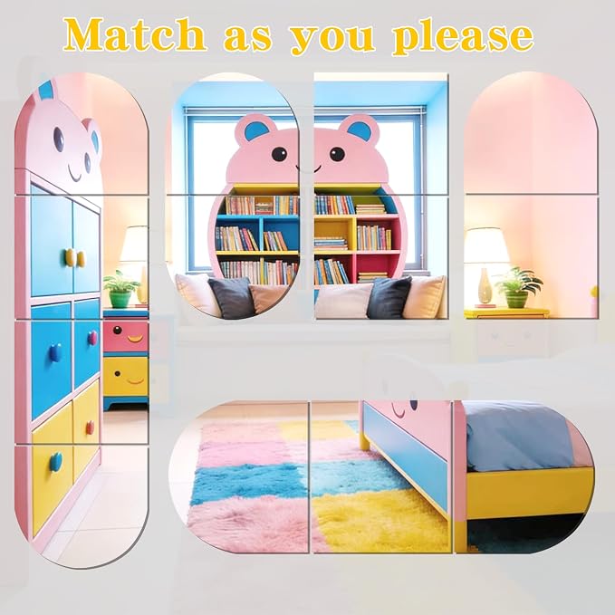 8-piece set of acrylic wall mounted mirrors, 12x12 inch self-adhesive frameless square combined with curved makeup lenses, flexible plastic lenses for bedrooms, home use, gym doors (8pcs - 12‘’×12‘’) - Image 6