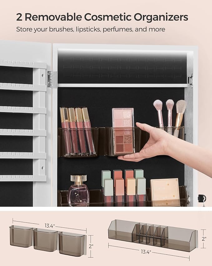 SONGMICS Mirror Jewelry Cabinet Armoire, Wall or Door Mounted, LED Mirror - Image 6