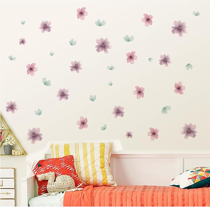 Flower Wall Decals - Peel and Stick Floral Flowers Wall Stickers,Removable Purple Flower Home Decor Art for Kids Living Room, Bedroom, Nursery Decor Wall Corner Decor (Purple Flower Wall Decals) - Image 4