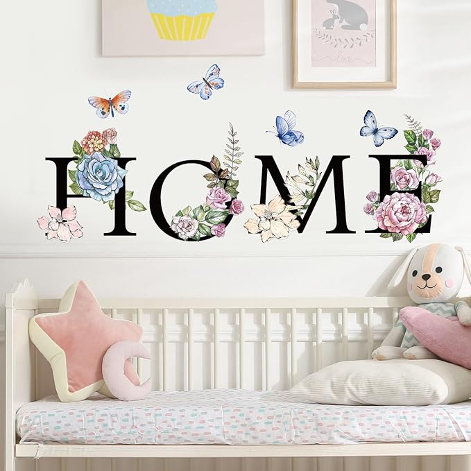 Home Flower Wall Sticker Colorful Floral Butterfly Wall Decal Peel and Stick Word Quotes Home Wall Stickers for Living Room - Image 5