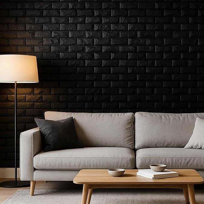 Circloophs 30 Pcs 3D Wall Panels Stick and Peel, Black Brick Printable 3D Wallpaper Stick and Peel Self Adhesive Waterproof Foam Faux Brick Paneling for Bedroom, Bathroom, Kitchen, Fireplace - Image 7