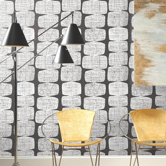 RoomMates RMK12348PL Mid-Century Beads Peel and Stick Wallpaper, Black, White - Image 4