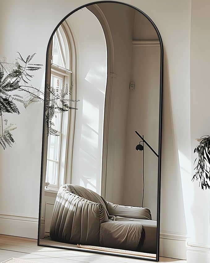 Antok Full Length Mirror, 76"x34" Floor Mirror with Stand, Black, Arched - Image 9