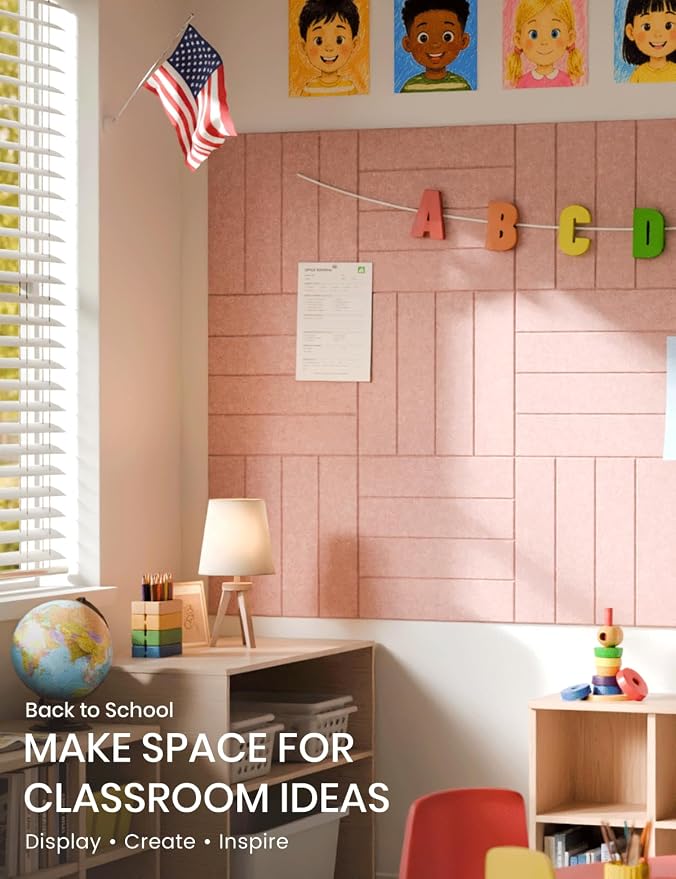 Fluxynara 48" x 36" Large Felt Bulletin Board, Pink | 12 Pack Cork Board Alternative with 60 Safe Adhesive Tabs, Pin Boards for Wall Decor, Home, Office, Classroom,Dorm - Image 4