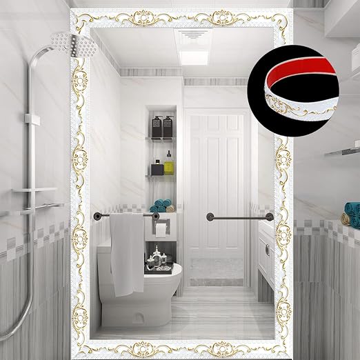 Flexible Wall Trim, 16.4 Feet Self-Adhesive Peel & Stick Molding, Cabinet Border, Mirror Frame Trim for Home Decor (White & Gold) - Image 5