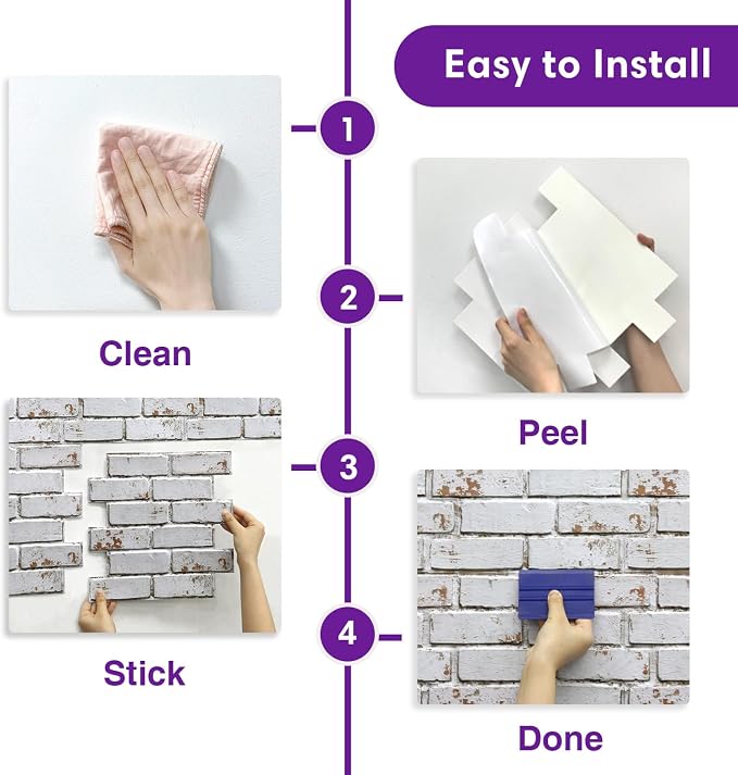 3D Faux Brick Wall Panels Peel and Stick, Designed for Quick DIY | Whitewash, 10 Pcs 11.8" x 11.8", Small Brick-Look, Ultra-Light PVC Fake Brick Covering for Wall Renovation, Cover 9.7 sq ft - Image 6
