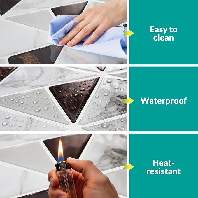 Joysticky 10-Sheet Peel and Stick Backsplash, 12" * 12" Crystal Texture Stick on Tiles Backsplash for Kitchen & Bathroom，Thicker Design Peel and Stick Wall Tiles（Black Gold） - Image 5