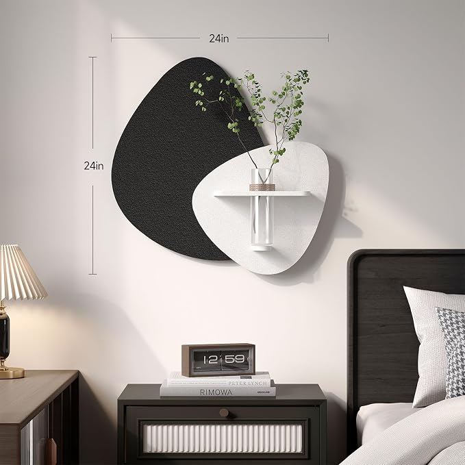 Cuspin 3D Textured Black and White Wall Art with Vase and Shelf, 1 Piece | Modern minimalist wall decor, Abstract art wall decor, Sculptural wall art for living room bedroom dining room hallway decor - Image 4