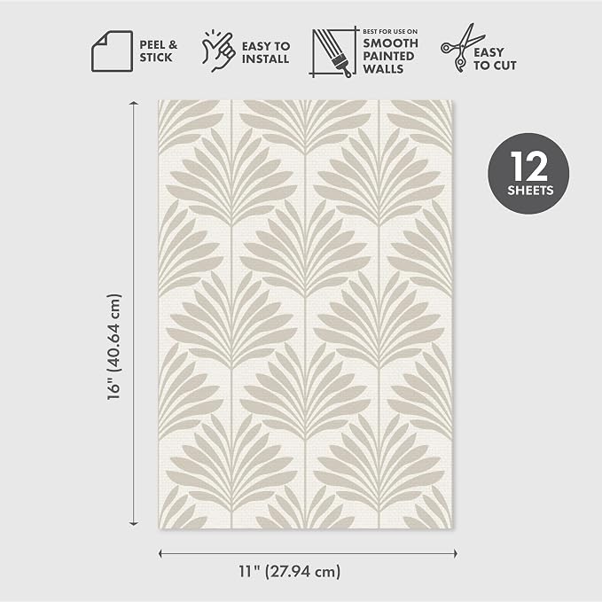 Main Street Peel and Stick Wallpaper Sheets, Neutral Palm, 12-Pack | 11 x 16 in sheet size; Covers up to 14.67 sq ft; Eco-friendly paper material; No paste or additional adhesive required - Image 6