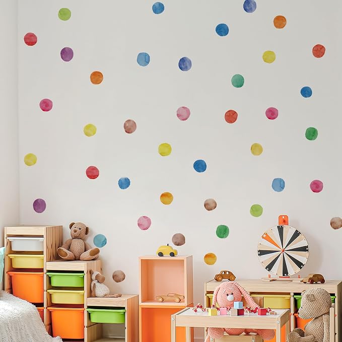 Rainbow Polka Dot Wall Stickers Peel and Stick Decals 12 Sheets | Peel & stick, no residue, watercolor, nursery kids room bedroom playroom classroom decor, DIY craft, safe non-toxic material - Image 5