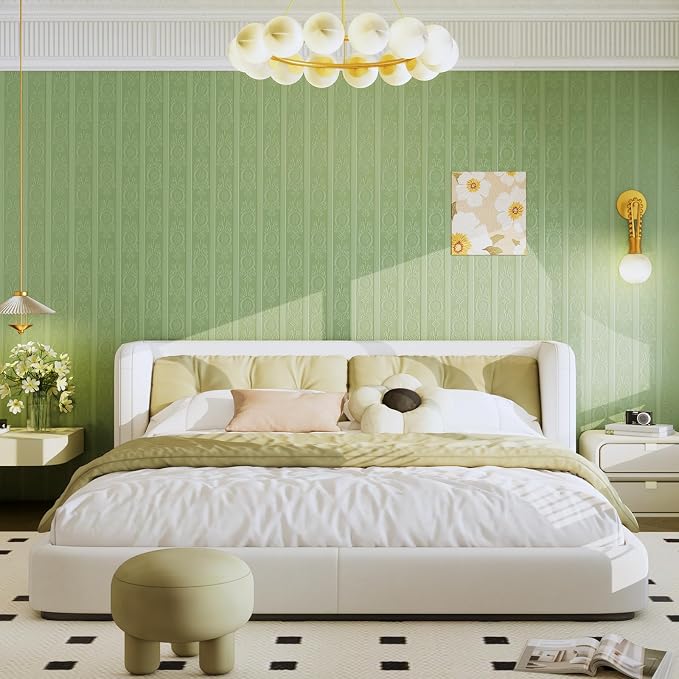 JiffDiff Green 3D Embossed Textured Peel Stick Wallpaper 17.3"x1200" | Removable Renter Friendly Contact Paper, Waterproof Self Adhesive Wallpaper for Bedroom, Bathroom, Decor,144 sq. - Image 2