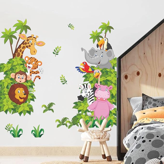 Supzone Jungle Animal Wall Stickers Cartoon Animal Wall Decal Elephant Lion Zebra Wall Art Sticker for Kids Baby Nursery Bedroom Playroom Living Room Wall Decor - Image 6