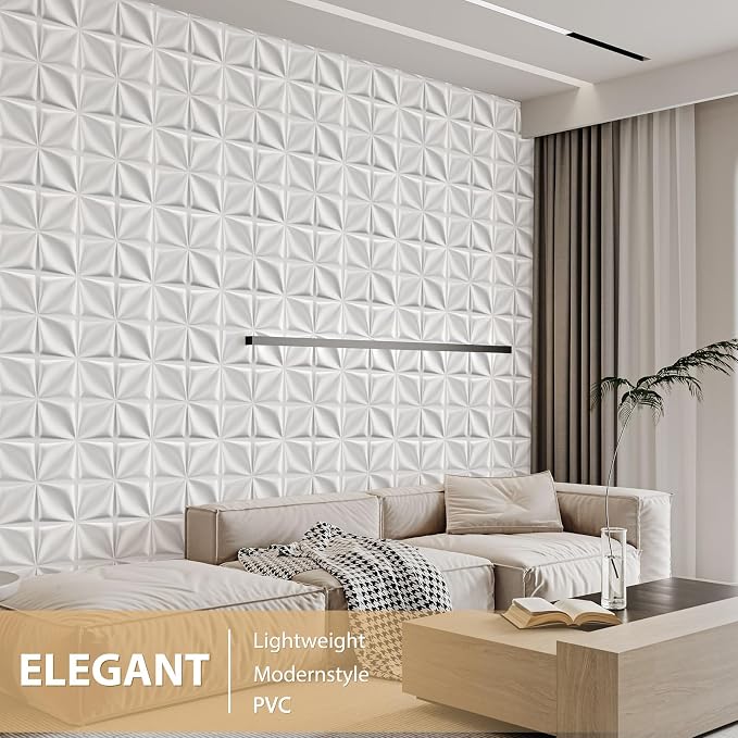 Heikki 30 Pack 3D Wall Panel for Interior Wall Décor, PVC Flower Textured Wall Panels for Living Room Bedroom Hotel Office, 11.8"x11.8", Double-Sided Tape (White-SYH) - Image 5