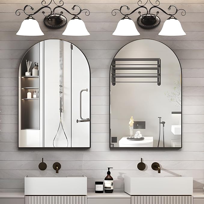 Wall Mounted Mirror, Arched Wall Mirror for Bathroom, 24"x36" Arch Bathroom Mirror with Metal Frame, Black Vanity Mirror Decor for Mantle, Bedroom, Entryway, Living Room - Image 3