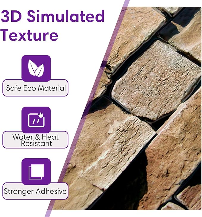 3D Faux Stone Wall Panels Peel and Stick, Designed for Quick DIY | Yellowish Brown, 10 Pcs 11.8" x 11.8", Stone-Look, Light PVC Fake Stone Covering Tiles for Wall Renovation, Cover 9.7 sq ft - Image 4