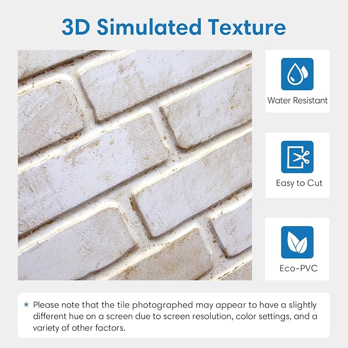 COMSTICKC 3D Faux Brick Wall Panels Peel and Stick, 10 Pcs 15.7" x 11.8" | Warm White, Not Real Brick, Ultra-Light Thin PVC Wall Tiles, 3D Fake Brick Decorative Sticker Wall Covering, Cover 12.9 sq ft - Image 3