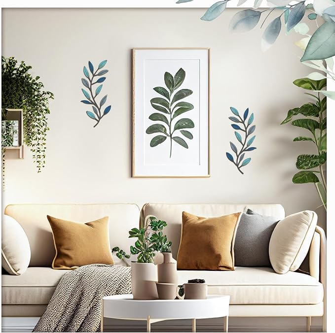 Zhengmy 2 Pcs Metal Leaf Wall Art Vine Branch Decor,Vintage Blue | Olive Branch Metal Decor for Living Room Hallway, Symmetrical Leaf Pair for Doorway Entryway, Lightweight Hanging Art Design - Image 5