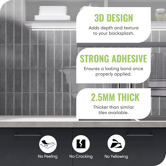 Select 5 Pack Peel and Stick Backsplash Square Tiles, 12x12 in, Gray | Extra Thick 3D Wall Panels, Heat & Water Resistant, Easy DIY Kitchen, Bathroom, Laundry, Fireplace & Rental Home Wall Décor - Image 2