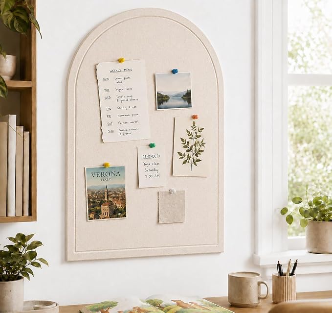 Large Arched Felt Bulletin Board, Sized 36" x 24" for Office & Wall Decor – 6 Customizable Adhesive Tiles with Pins are Perfect to Display Your Photos (Khaki-B) by Unknown
