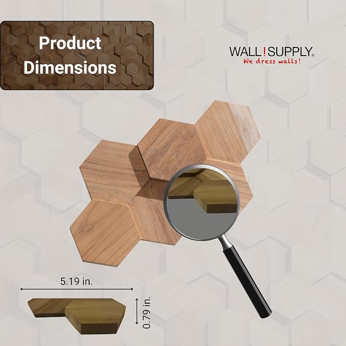 Wall!Supply 3D Wall Panels – Reclaimed Hexagon Asian Teak Wood in Natural – Home Decor Wallpaper Alternative for Living Room, Bedroom & Office – Easy DIY Installation – 25 Pack, Covers 10.5 Sq Ft | Real Reclaimed Asian Teak, Wallpaper Alternative, Easy... - Image 5