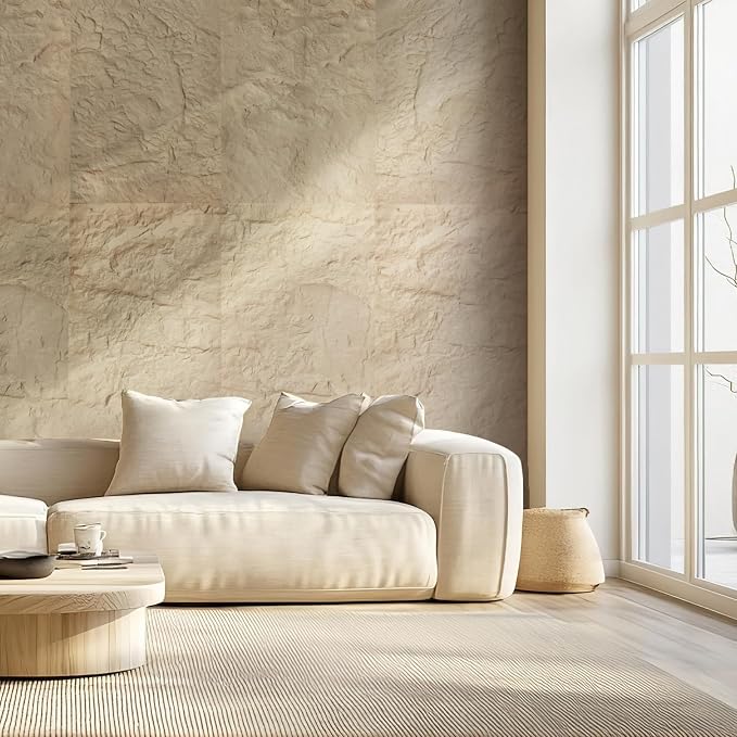 VEVOR 3D Wall Panels, 4 Pack 48 x 24 in PU Natural Stone Imitation Wall Art Tiles, 32 Sq.Ft Coverage Accent Wall Panel, Interior Home Decor for Ceiling, Bedroom, Living & Gaming Room, Stone Yellow - Image 8