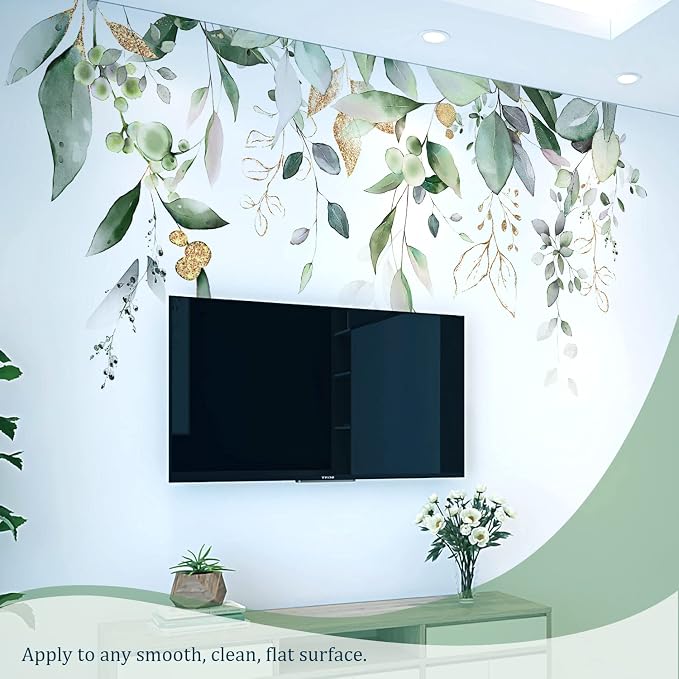 Green Plants Leaves Wall Decals Peel and Stick, Large Hanging Herbal Vinyl Wall Stickers, Removable Vine Home Decor Art for Bedroom Living Room Classroom Office - Image 5