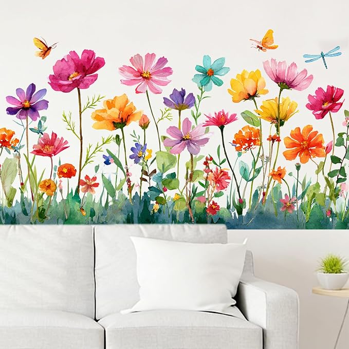 Floral Wall Decals Stickers, Watercolor Flower Botanical Wall Art Peel and Stick, Removable Vinyl Wall Decor for Bedroom, Living Room, Office, Home Decoration by THISFIND