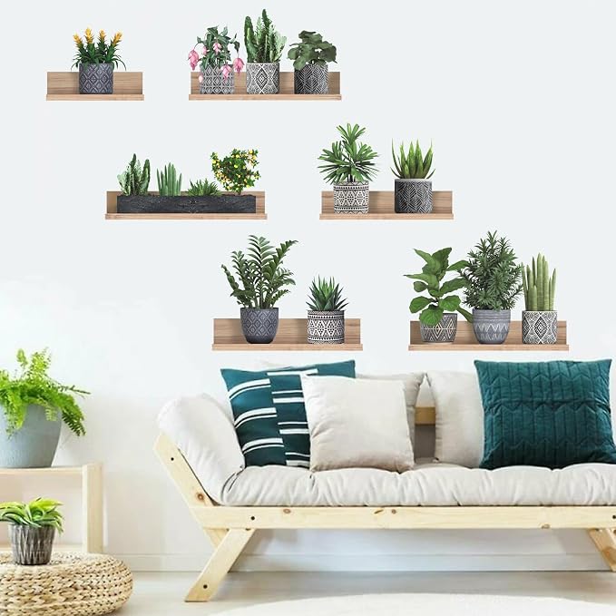 LHIUEM Potted Plants Decals Vine Stickers Green Botanical Decals(12'X33') Cottagecore Greenery Stickers Plant Spring Clings Tropical Wall Art 3D Vinyl Succulent Wall Clings for Office Lavatory - Image 3