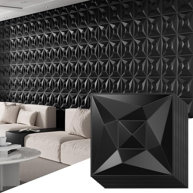40 PCS 3D Wall Panels for Interior Wall Décor Black 11.8"*11.8" Covering Panels, PVC Textured 3D Wall Tile for Living Room, Bedroom DIY Interior Décor by Umedol