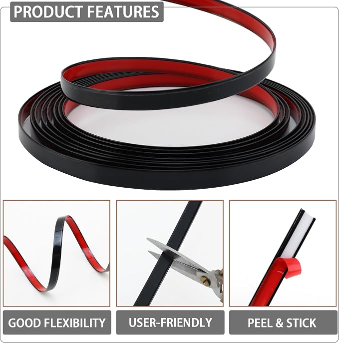 QDYMXUN Glossy Black Peel and Stick PVC Molding Trim, Flexible DIY Wall Accent Strip for Mirror Frame, Cabinet, Edges & Borders and Tiles (197"L x 0.8"W) - Image 3