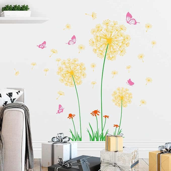 Removable 3D Dandelion Wall Decals Flowers and Flying Butterfly Wall Stickers Murals Self-adhesive Peel and Stick Falling Dandelions Decor for Girls Bedroom Living Room Nursery Baby Children's - Image 5