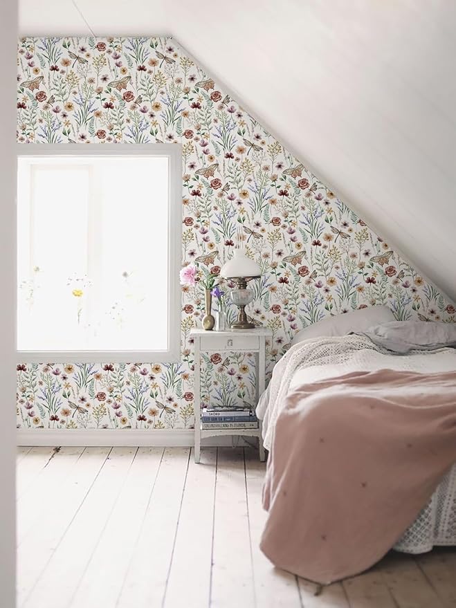 Orainege Vintage Floral Wallpaper Peel and Stick Wallpaper Self Adhesive | 16.9in x 196.8in Butterfly Wallpapers for Bedroom Bathroom Cabinets Decor Removable Vinyl Roll - Image 4