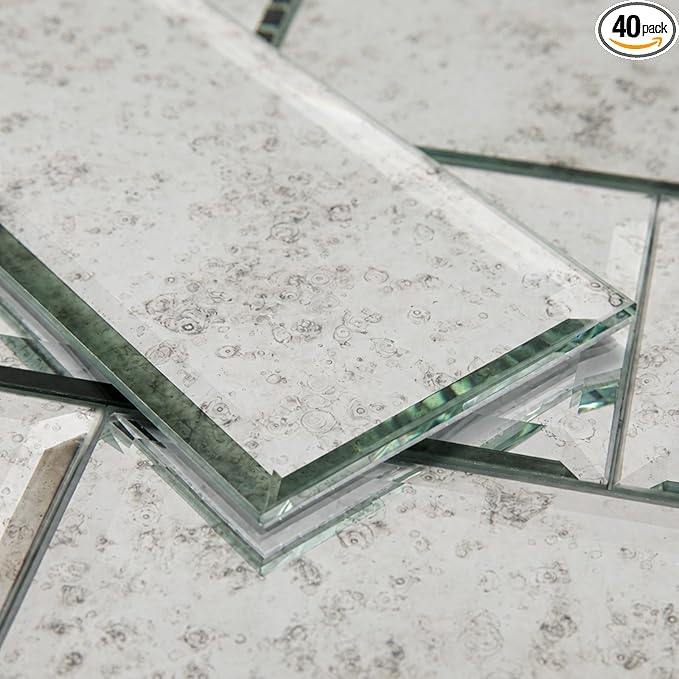 Peel and Stick Light Antique Mirror Subway Tile 3 x 6 Inch Beveled Mirror Tiles for Kitchen Backsplash Bathroom Wall （40 Pcs） by Adedeo