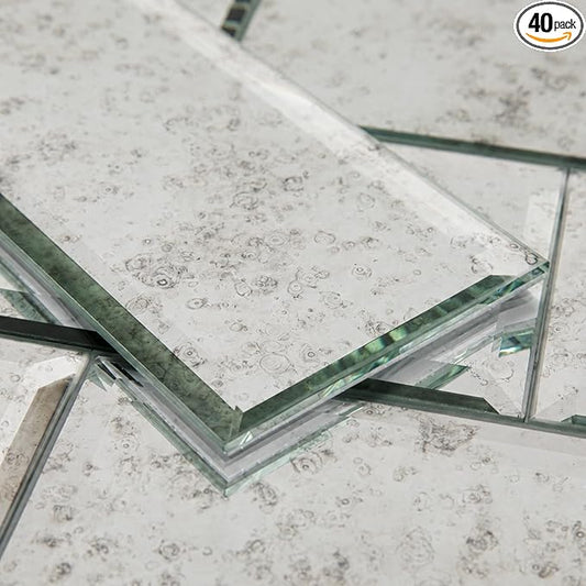 Peel and Stick Light Antique Mirror Subway Tile 3 x 6 Inch Beveled Mirror Tiles for Kitchen Backsplash Bathroom Wall （40 Pcs） by Adedeo