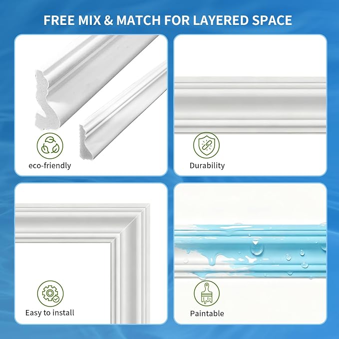 6 Set Peel and Stick Wall Molding Kit，Pre-Cut Bilinear Frame Panels | Premade Wainscoting Panels for Interior Wall Decor，Ready-to-Assemble Glue-On Wall Trim for Living Room Bedroom Corridor - Image 4