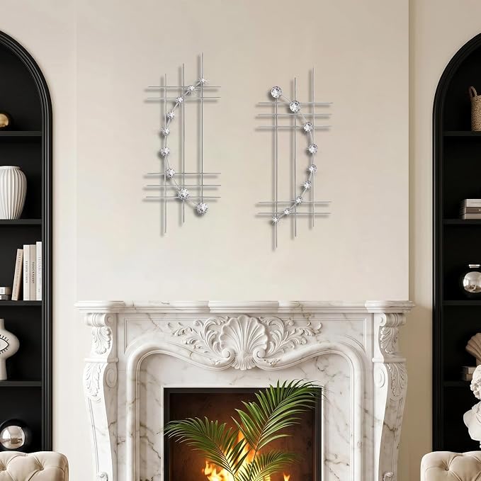 ZEXUIRU 2 Pcs Abstract Metal Art for Wall Decor Living Room Bedroom Bathroom Office Metal Bling Modern Geometric Hanging Vertical Small Iron Sculpture Plaque Pack -Silver 24in - Image 5