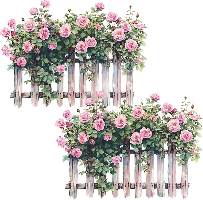 Romantic Rose Decals Floral Wall Decor, Rose Vine Fence Flowers Stickers Wall Art Murals, Flower Pattern Self-Adhesive Stickers for Girls Bedroom Living Room Nursery Decor by BWCXXZH