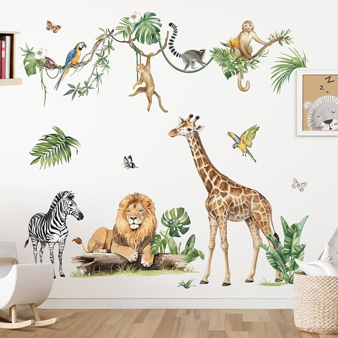 decalmile Jungle Animal Tropical Leaves Safari Wall Decals Stickers (XL) - Image 3