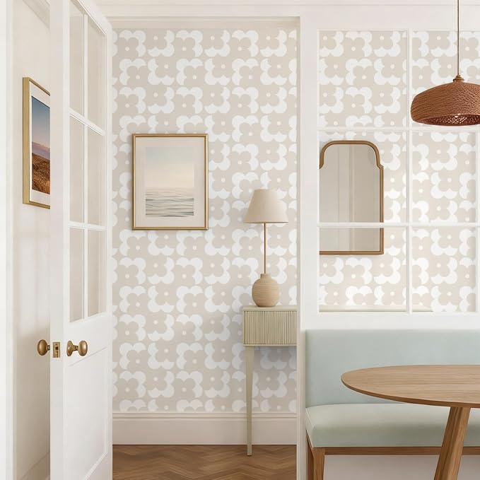 Ismoon Geometric Peel and Stick Wallpaper Boho Begie Contact Paper 17.3''x197'' Neutral Wallpaper Renter Friendly Removable Self-Adhesive Wall Paper for Bedroom Kitchen Wall Decor Vinyl - Image 5