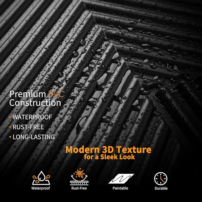 WOWSTAR 12-Pack 3D Wall Panels 19.7" x 19.7", Black Slat Wall Panels for Living Room Wall Decor, Modern Black Wall Covering for Home & Office | 12-pack, 19.7"x19.7", Textured wall panels, accent wall covering, living room bedroom office - Image 6