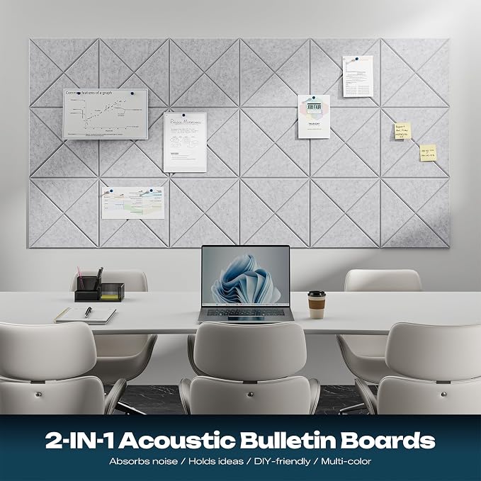 Sonicism 12 Pack X-Lined Acoustic Panels with Self-Adhesive, 12"X 12"X 0.4" Sound Proof Foam Panels, Decorative Soundproof Wall Panels, Sound Absorbing Tile for Home & Offices, Silver Gray - Image 4