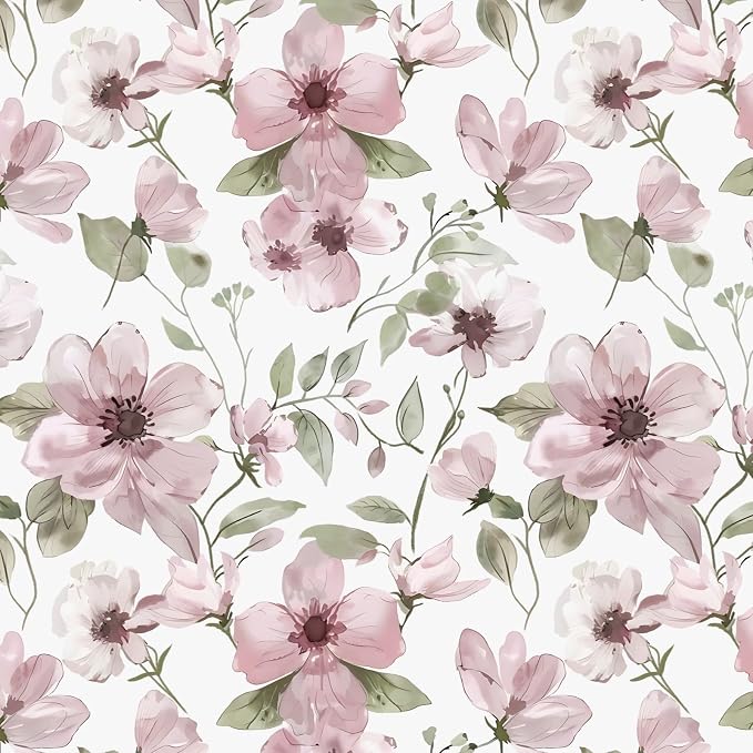 Ismoon 17.3''x78.7''Peel and Stick Wallpaper Boho Floral Contact Paper Pink Watercolor Flowers Leaf Wallpaper Removable Self-Adhesive Wall Paper for Bedroom Renter Friendly Vinyl by Ismoon