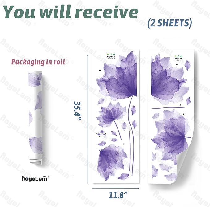 39.3'' x 32.6''Flower Petal Wall Decal Floral Wall Sticker (Purple) | Removable waterproof peel and stick wall art for nursery, baby room, classroom, living room, bedroom, office and bathroom - Image 4