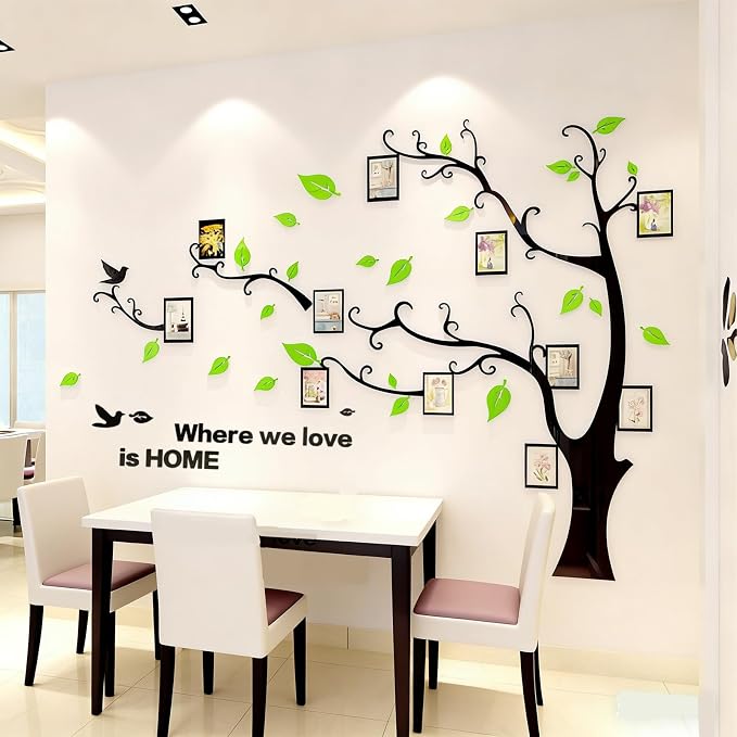 3D Tree Wall Stickers - DIY Photo Frame Tree Wall Decal Family Photo Frame Sticker Murals Wall Decor Living Room Bedroom TV Background Home Decorations (M:83 * 59in,Pale Green Left) - Image 6