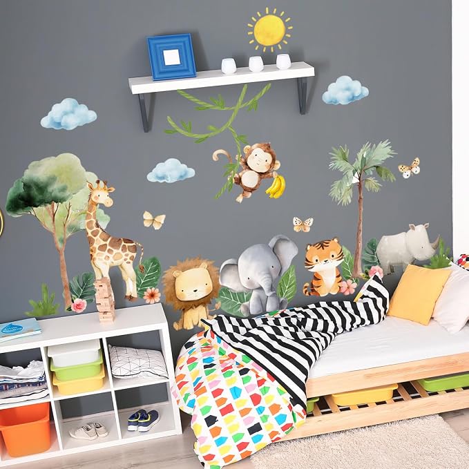 Animals Wall Decal, Peel and Stick Nursery Animals Mural,Jungle Lion, Elephant, Giraffe, Monkey Wall Stickers for Kids, Boys and Girls Room, Bedroom & Toddler Room Decor (Animals Wall Decor 60) - Image 7