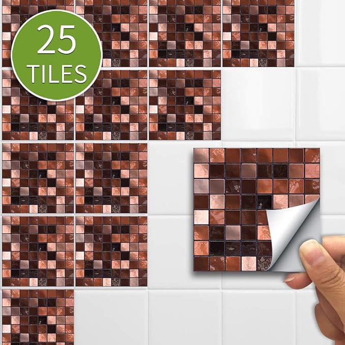 Alwayspon 25 Pcs Self-Adhesive Peel and Stick Wall Tile Sticker for Home Decor, Water-Proof Backsplash for Kitchen Bathroom, 6x6inch - Image 2